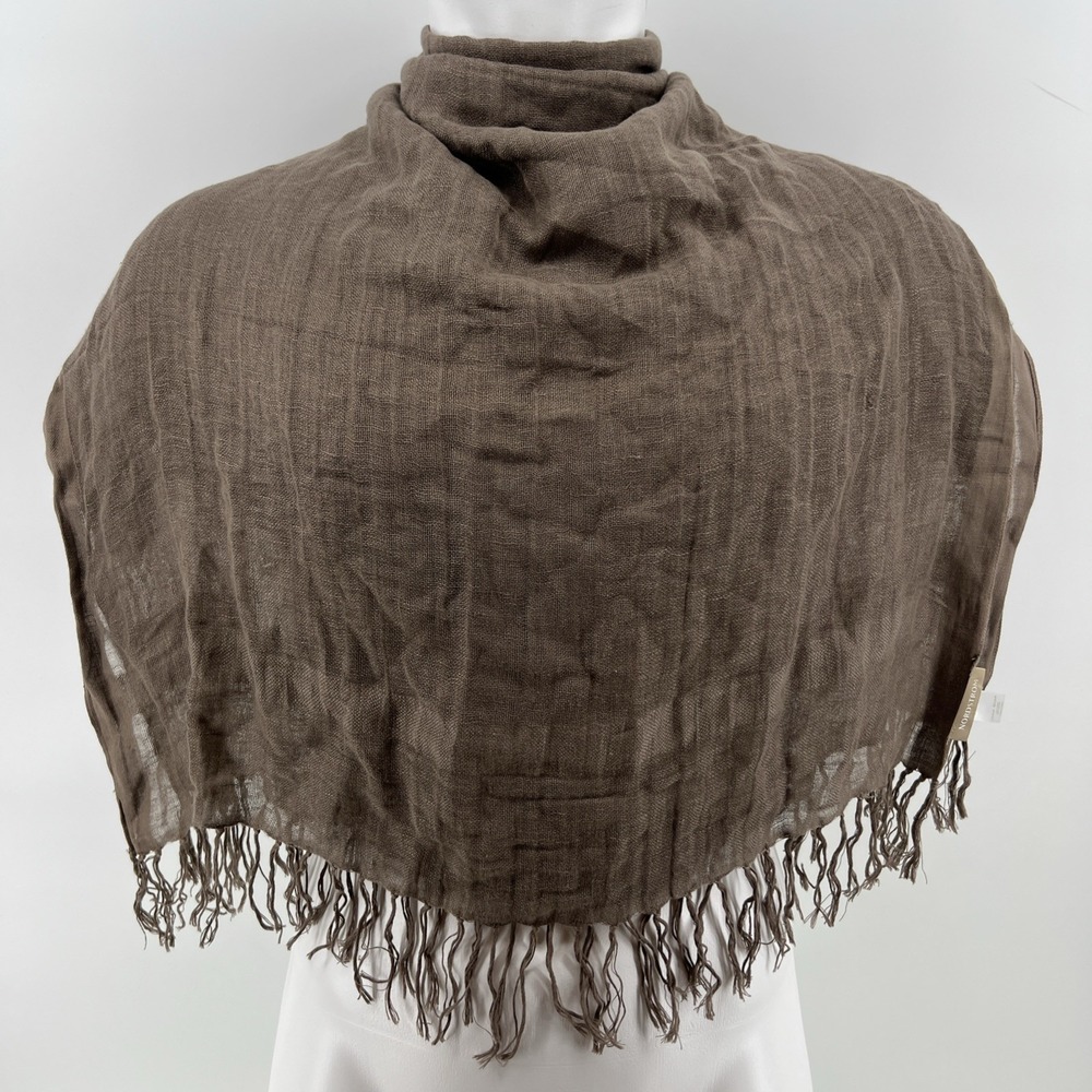 Nordstrom Linen Viscose Blend Scarf Wrap Fringe Brown 54"x82" Boho